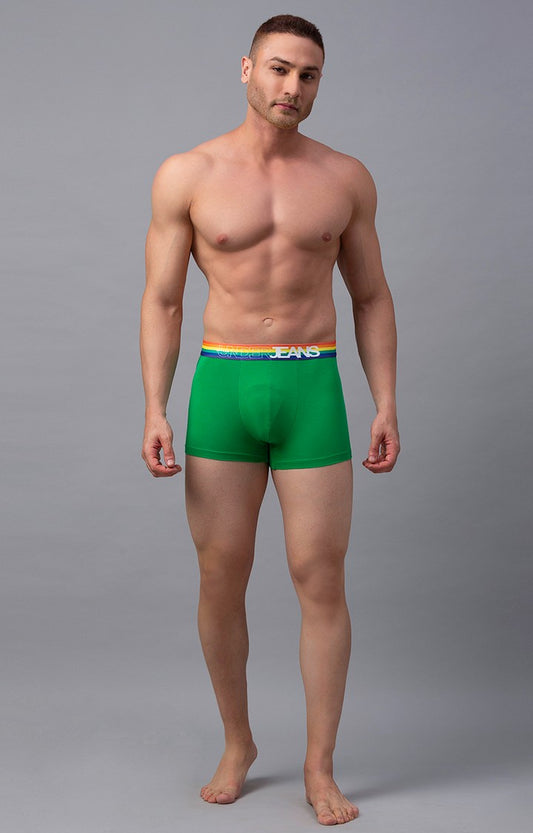Men Premium Green-Multi Cotton Blend Trunk- UnderJeans by Spykar