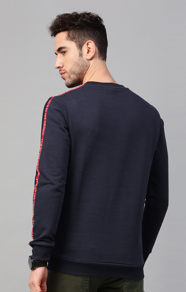 Navy Cotton Solid Round Neck Sweatshirts- UnderJeans by Spykar