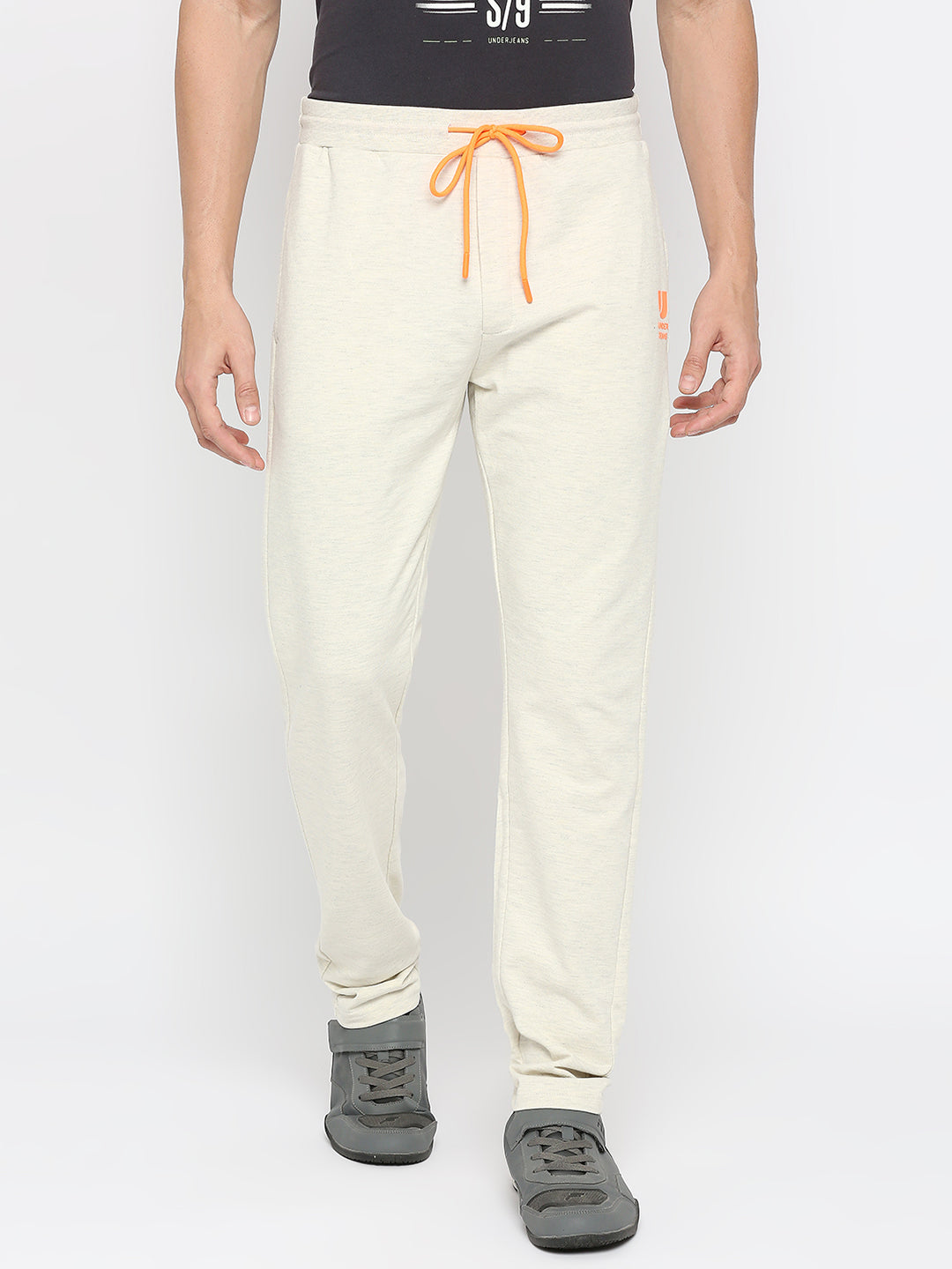 Men Premium Cotton Blend EcruMelange Trackpant- UnderJeans by Spykar