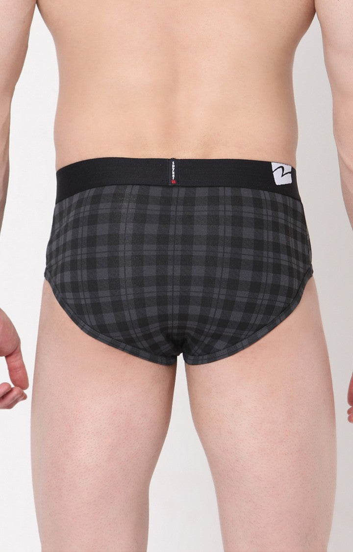 Black-Check Cotton Brief for Men Premium- UnderJeans by Spykar