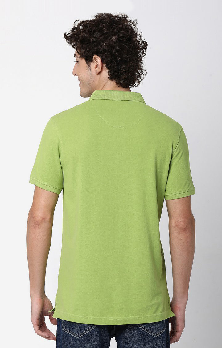 Men Premium Spinach Green Cotton Polo T-Shirts- UnderJeans by Spykar