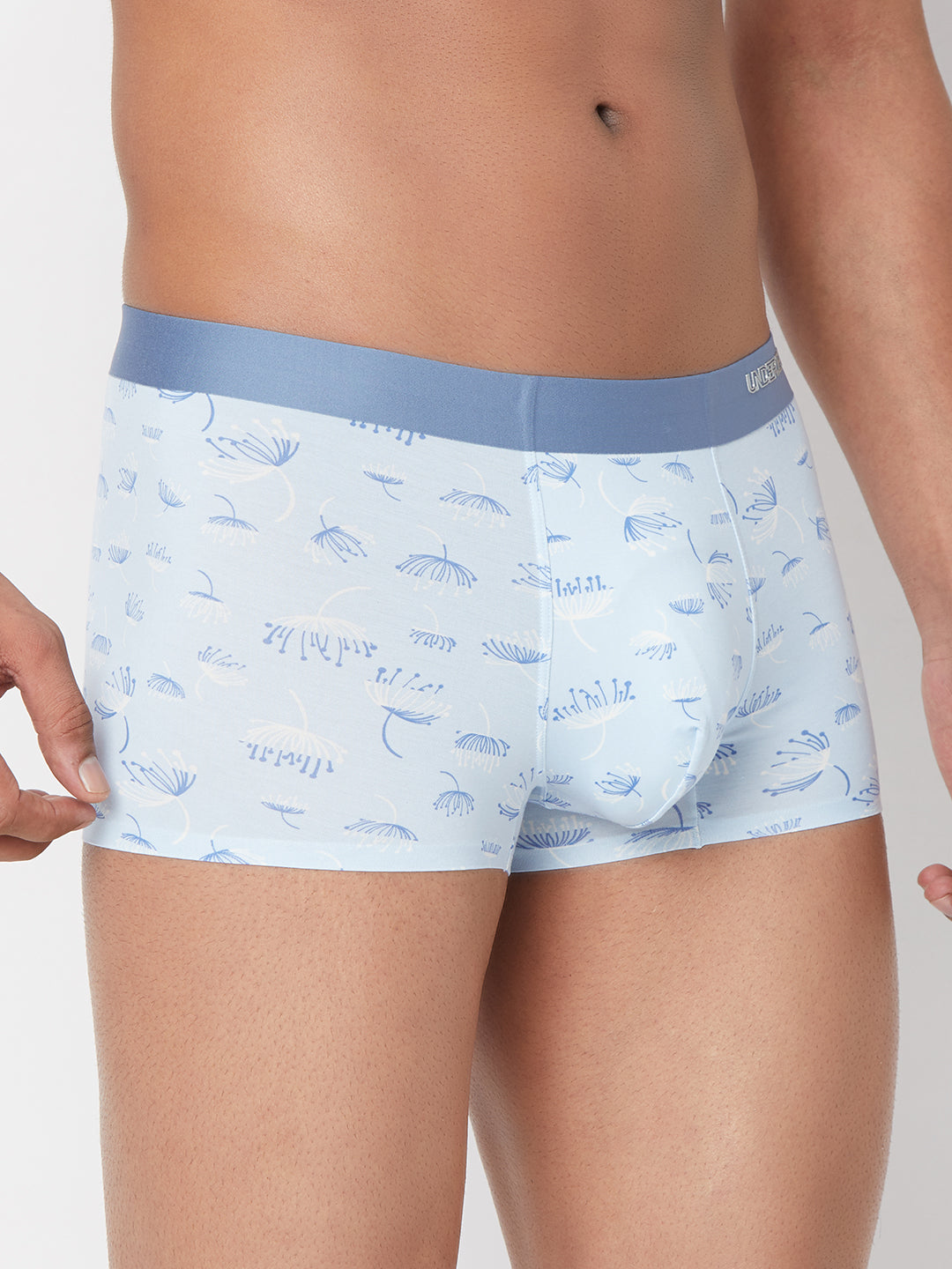Men SkyBlue Printed Super Premium Bonded Elastic Trunk - UnderJeans by Spykar