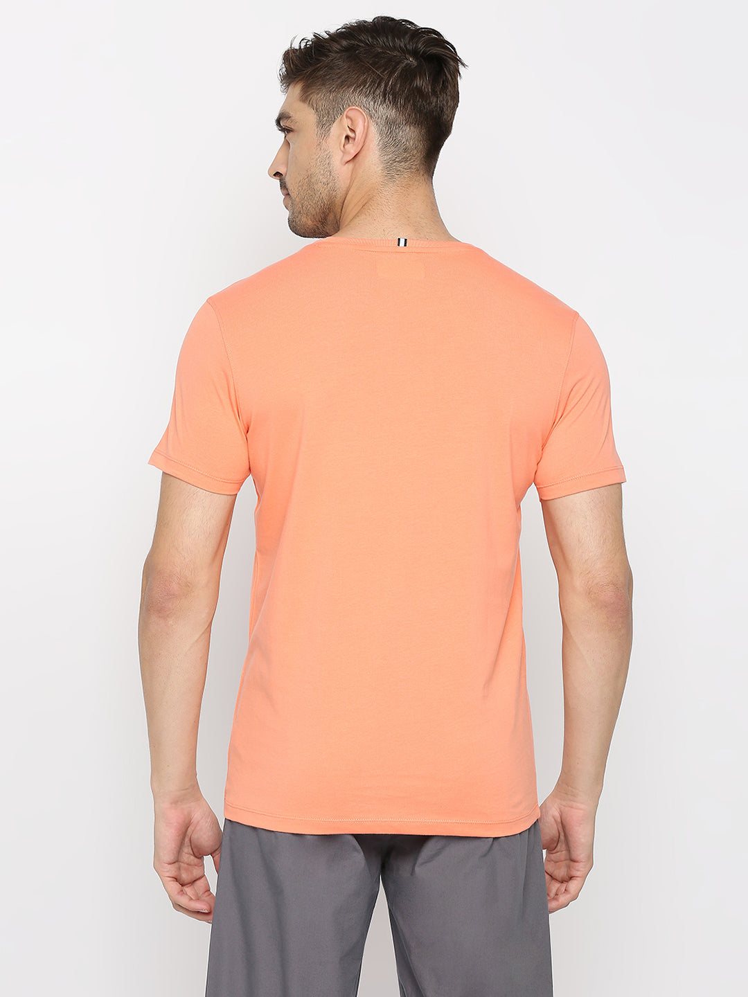 Men Premium Peach Cotton Round Neck Plain Tshirt- UnderJeans by Spykar