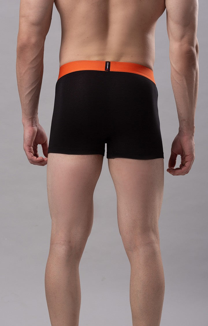 Men Premium Cotton Blend Black-Orange Trunk - (Pack of 2)- UnderJeans by Spykar