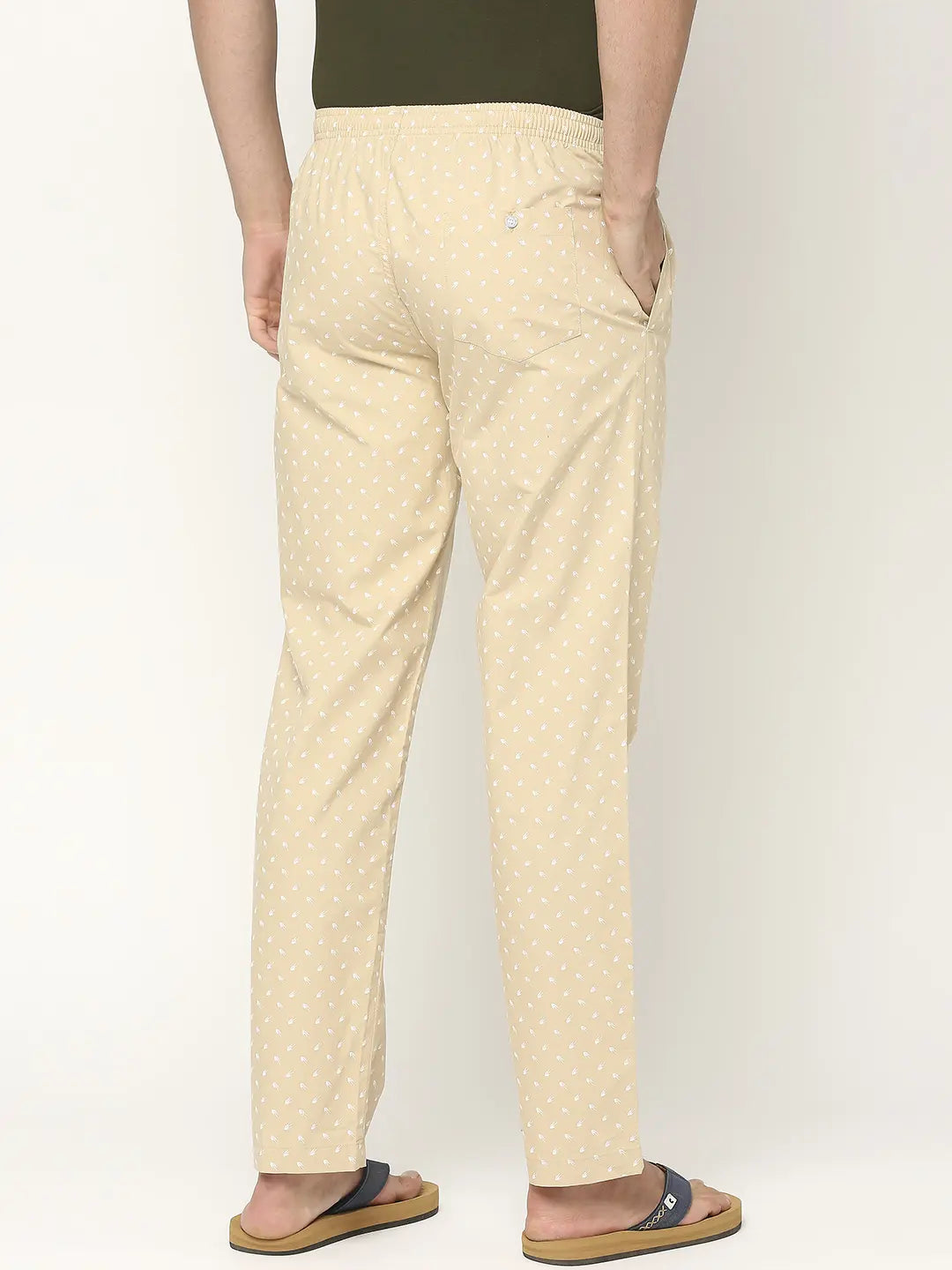 Men Premium Cotton Printed Beige Pyjama- UnderJeans by Spykar