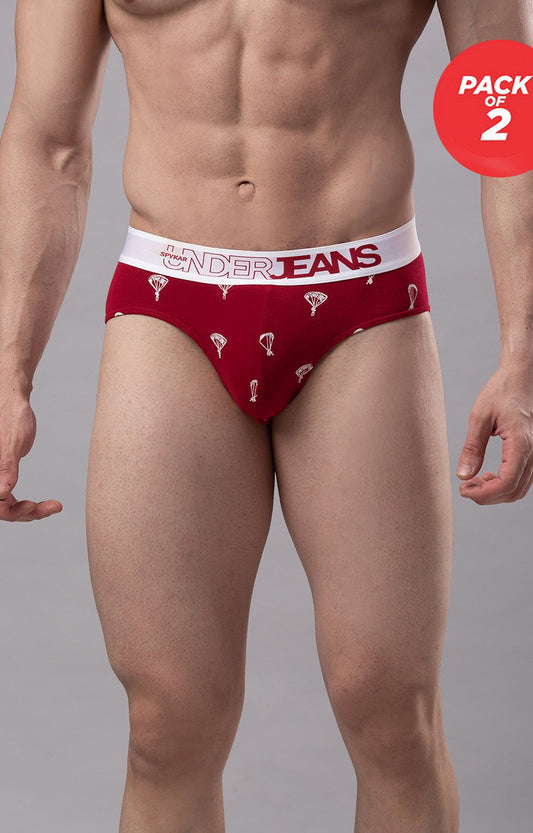Men Premium Cotton Blend Maroon Brief - (Pack of 2)- UnderJeans by Spykar