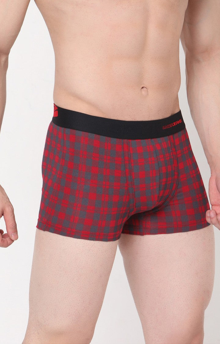 Maroon-Check Cotton Trunk for Men Premium- UnderJeans by Spykar