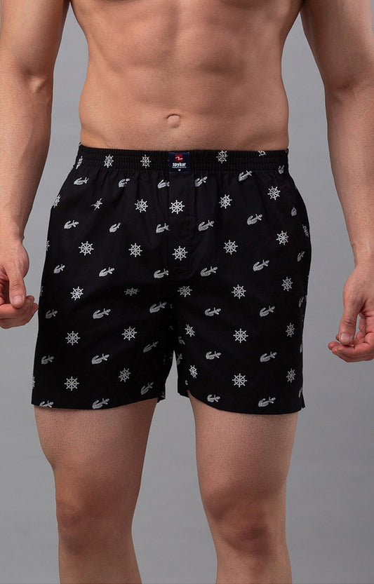 Black Cotton Boxers for Men Premium- UnderJeans by Spykar