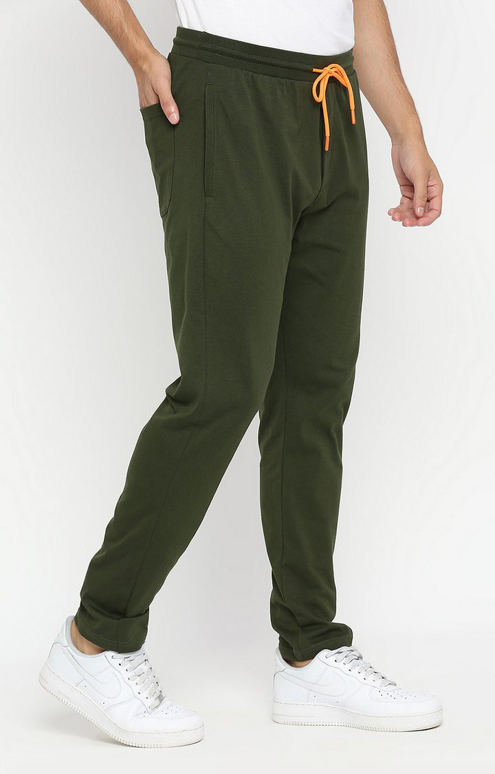 Men Premium Knitted Olive Cotton Trackpant - UnderJeans by Spykar