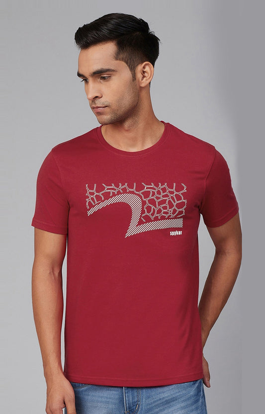 Red Cotton Printed Round Neck T-Shirts- UnderJeans by Spykar