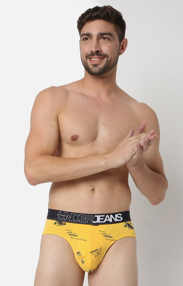 Men Premium Cotton Blend Yellow Brief- UnderJeans by Spykar
