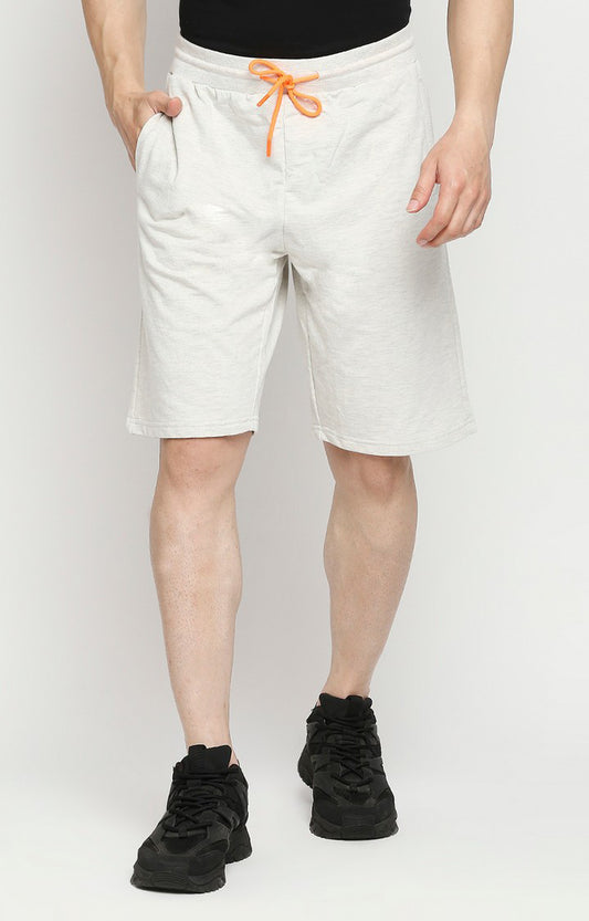 Men Premium Cotton Blend Knitted Ecru Melange Shorts - UnderJeans by Spykar