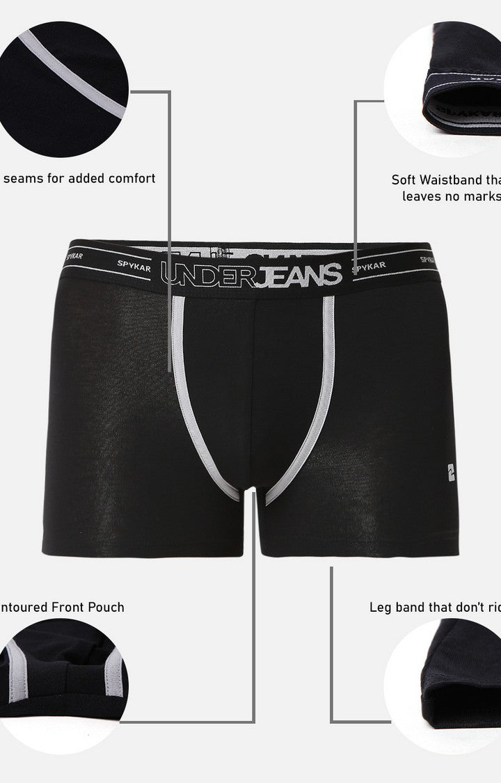 Men Premium Black Cotton Trunk - UnderJeans by Spykar