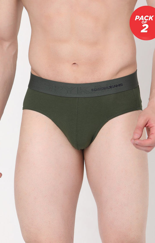 Men Premium Cotton Blend Olive Brief - (Pack of 2)- UnderJeans by Spykar