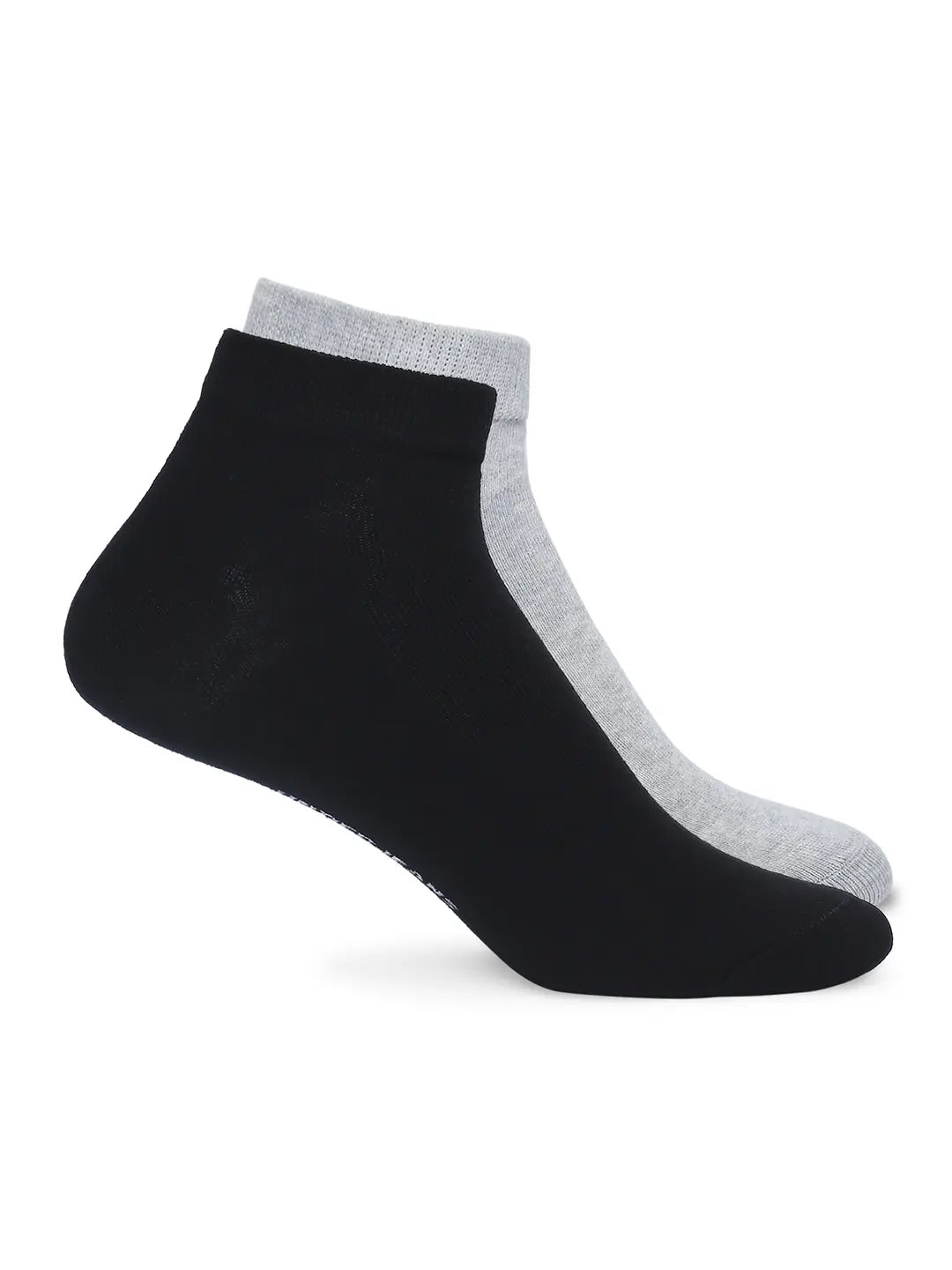 Men Grey Melange & Black Cotton Blend Sneaker Socks - Pack Of 2 - Underjeans by Spykar