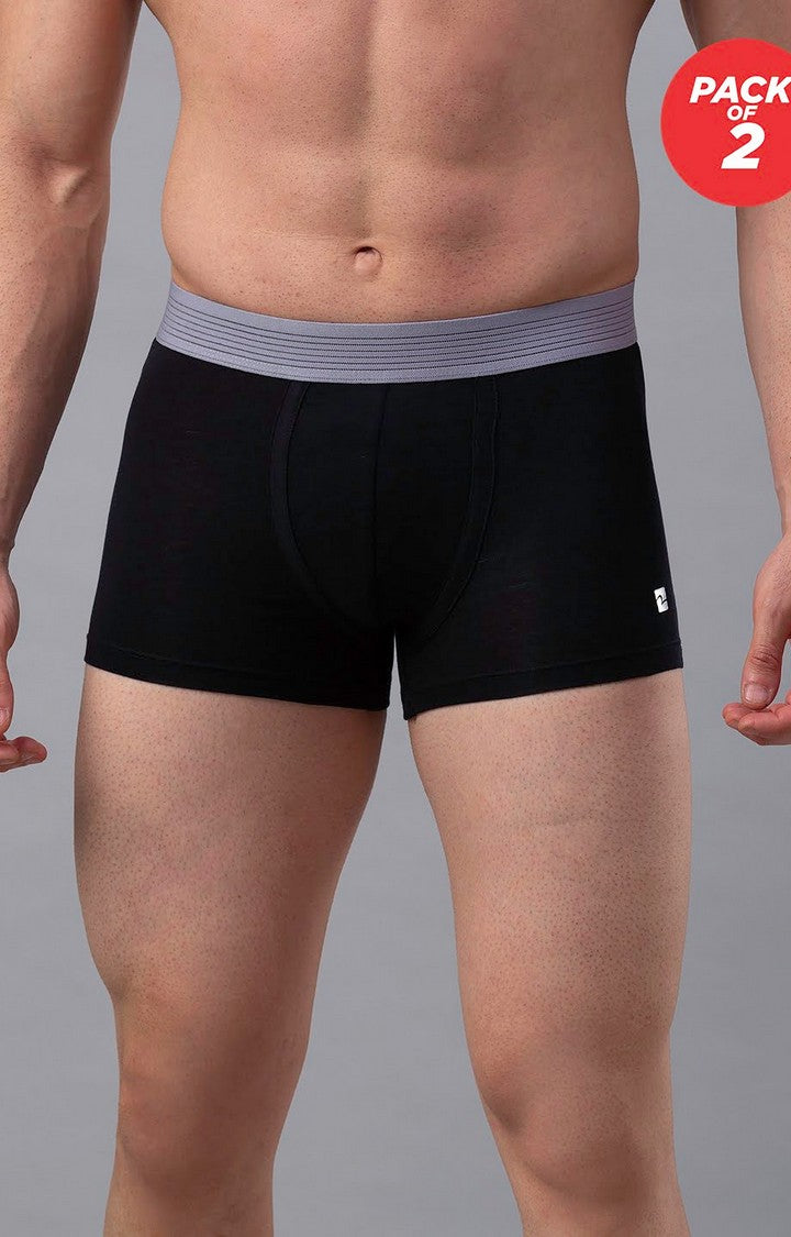Men Premium Cotton Blend Black-Grey Trunk - (Pack of 2)- UnderJeans by Spykar