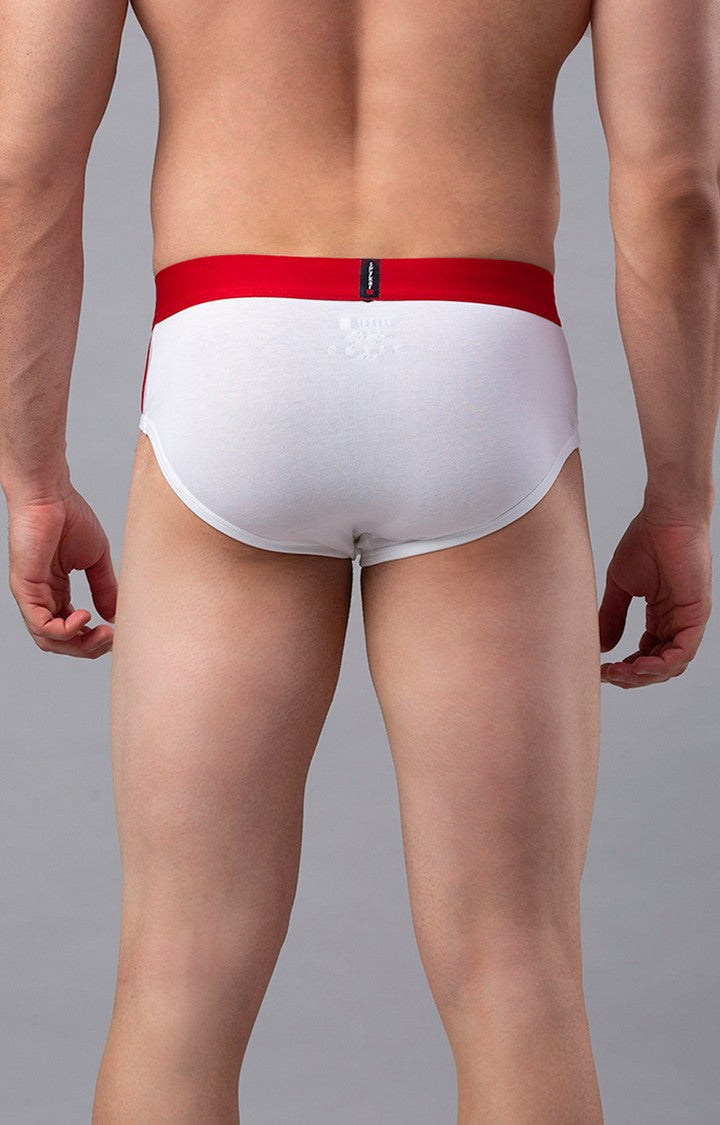 Men Premium Cotton Blend White-Red Brief - (Pack of 2)- UnderJeans by Spykar