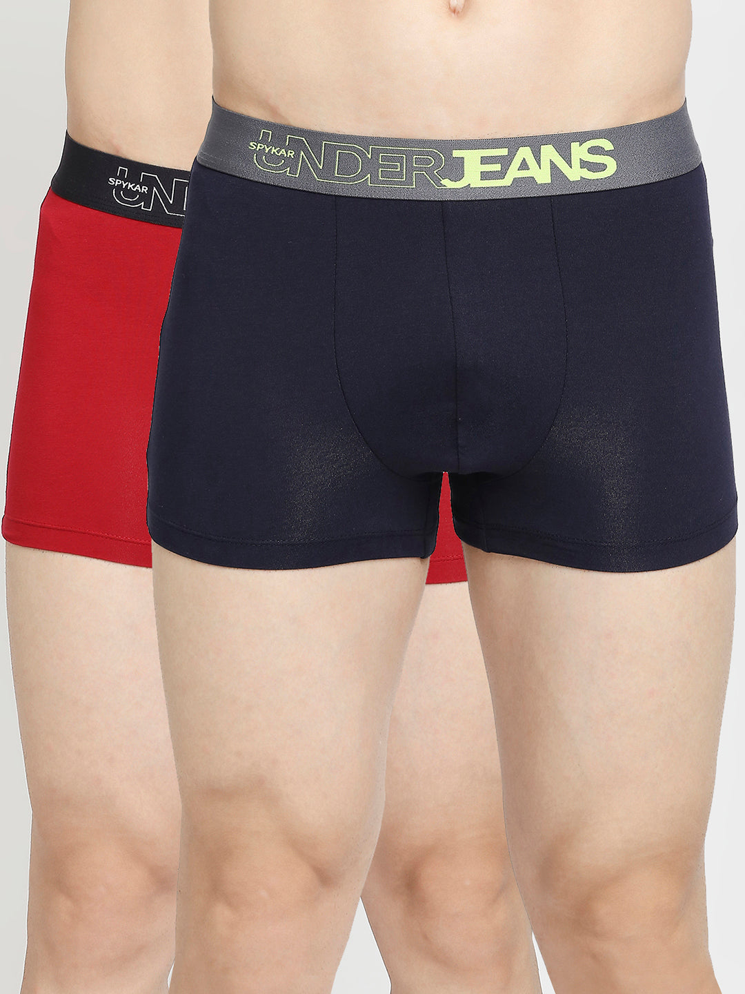 Men Premium Maroon & Navy Blue Cotton Blend Trunk - Pack Of 2- UnderJeans by Spykar