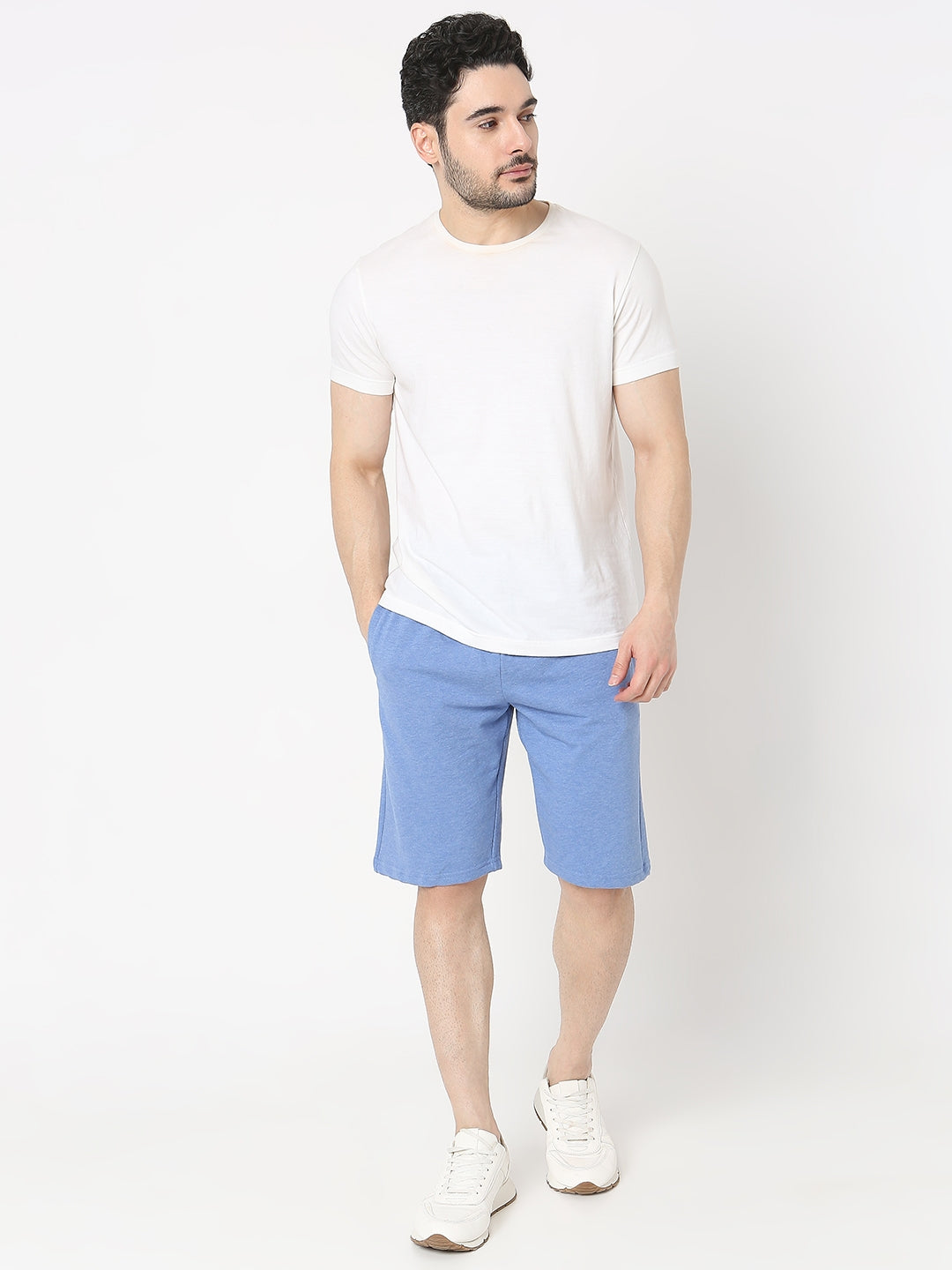Underjeans by Spykar Men Premium Knitted Blue Melange Shorts