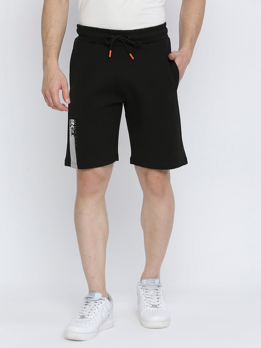 Men Premium Cotton Blend Knitted Black Shorts - UnderJeans by Spykar