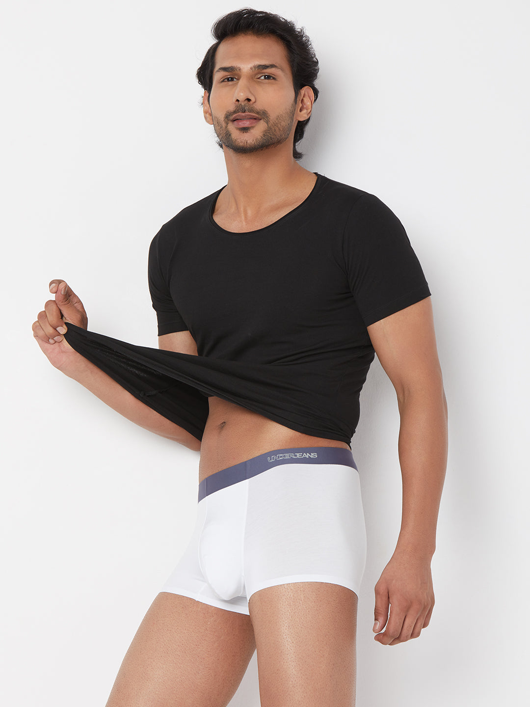 Men White Solid Super Premium Bonded Elastic Trunk- UnderJeans by Spykar