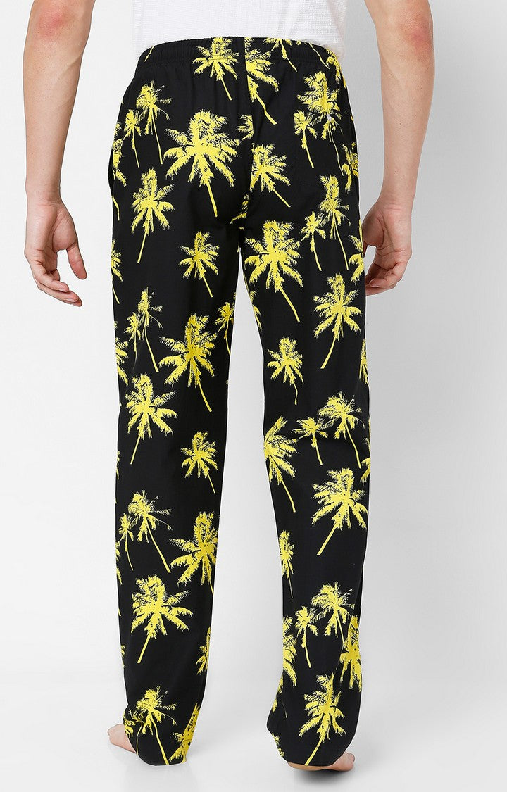 Men Premium Black & Yellow Cotton Printed Pyjama - UnderJeans By Spykar