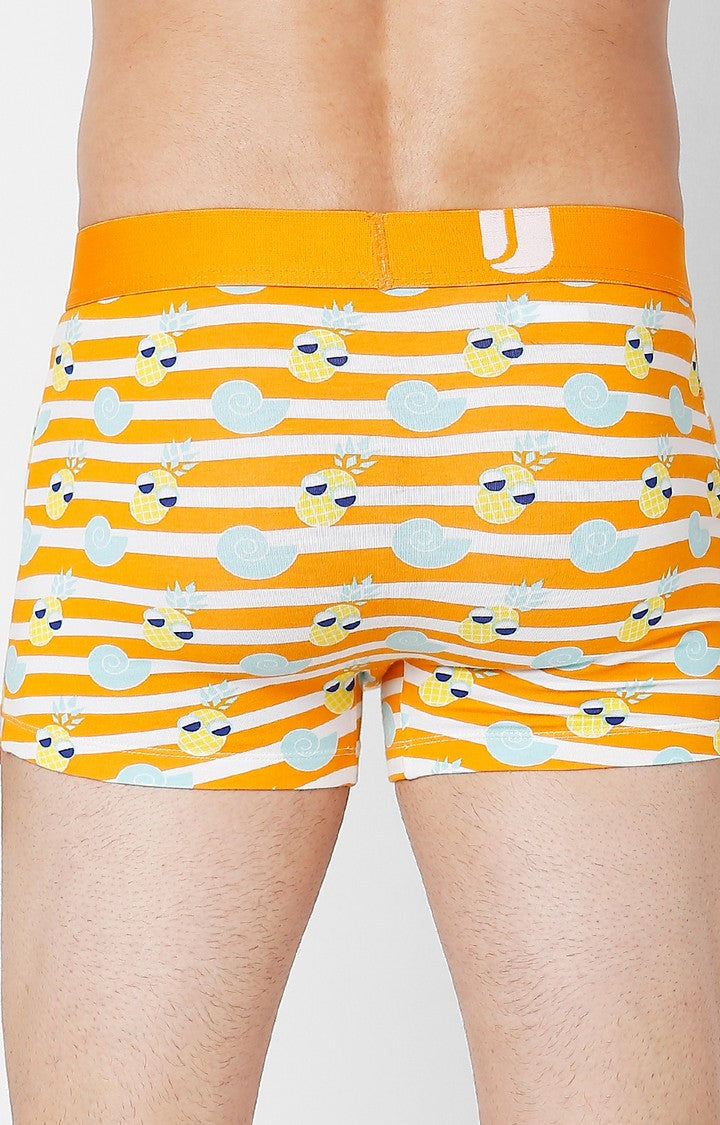 Men Premium Orange Cotton Blend Printed Trunk- UnderJeans by Spykar