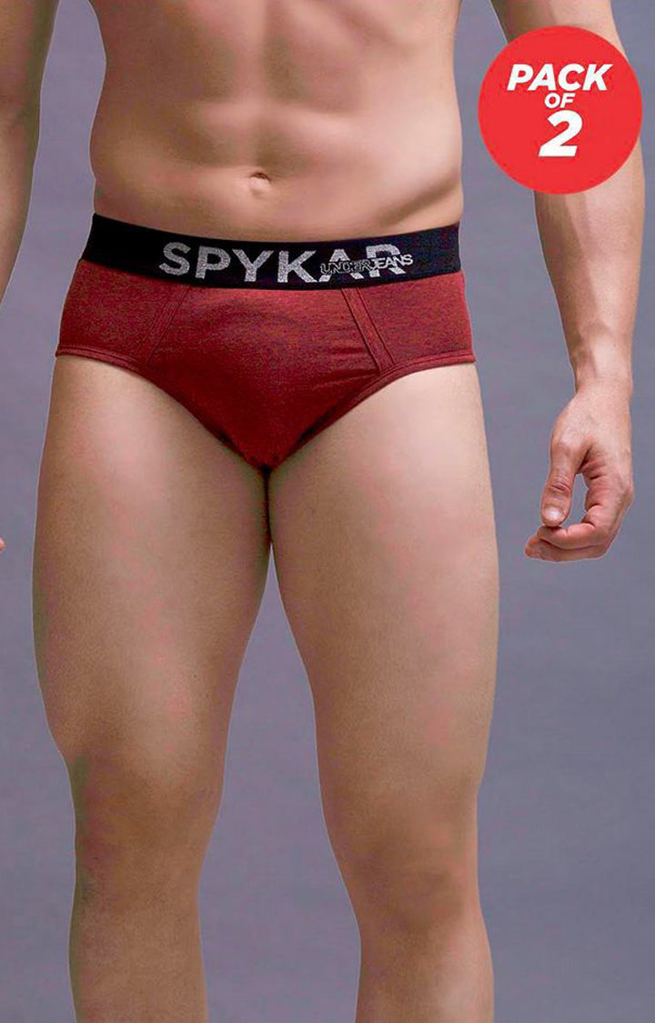 Red Cotton Brief for Men Premium - (Pack of 2)- UnderJeans by Spykar