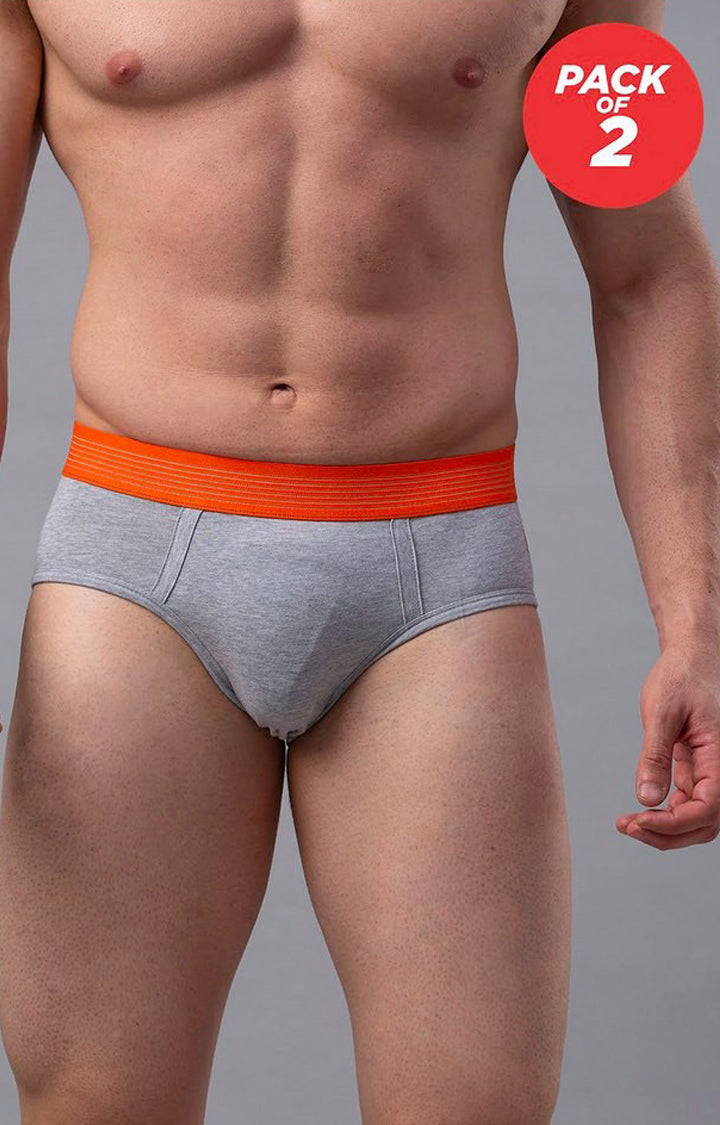 Grey Cotton Brief for Men Premium - (Pack of 2)- UnderJeans by Spykar