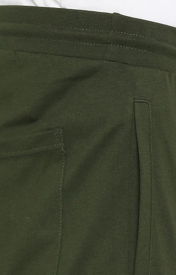 Men Premium Knitted Olive Cotton Trackpant - UnderJeans by Spykar