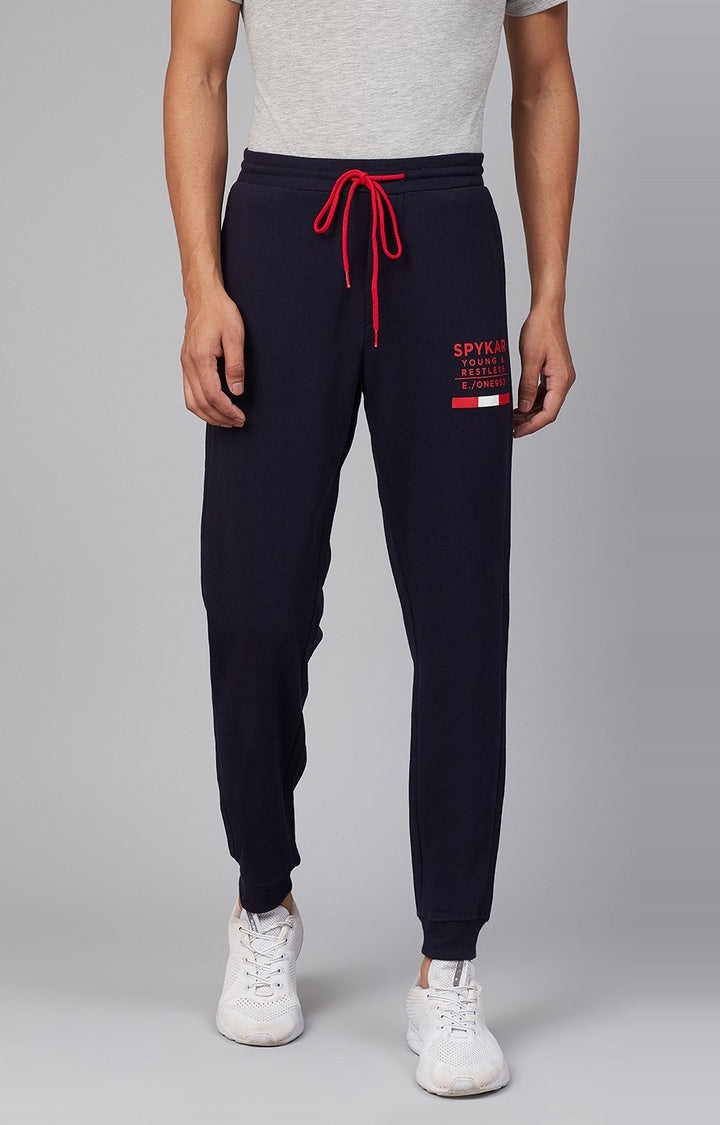 Navy Cotton Blend Solid Trackpants- UnderJeans by Spykar