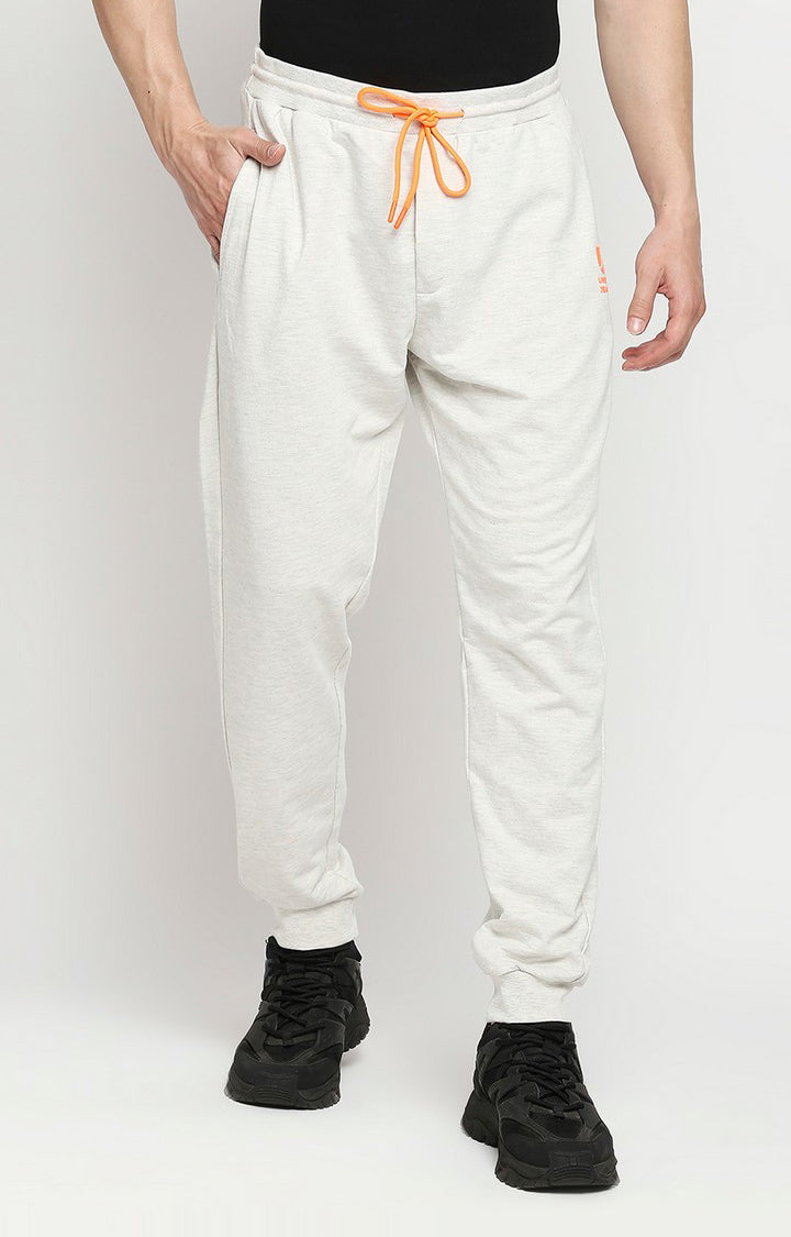 Men Premium Cotton Blend Knitted Ecru Trackpant- UnderJeans by Spykar