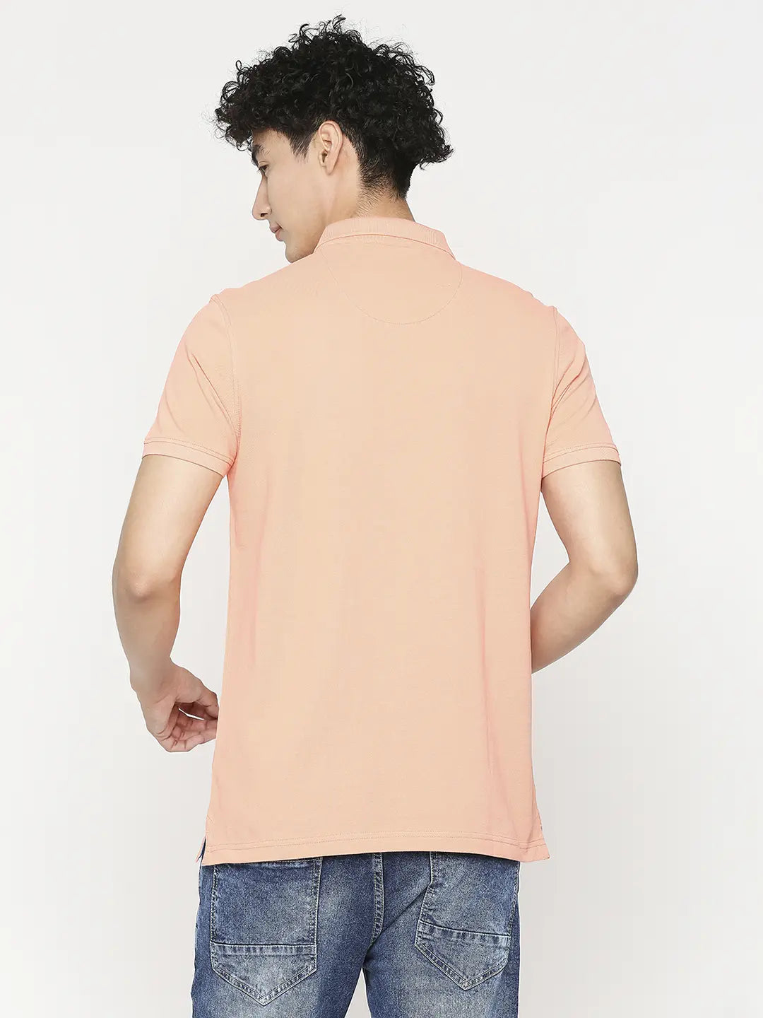 Men Premium Cotton Peach Polo T-shirt - UnderJeans by Spykar