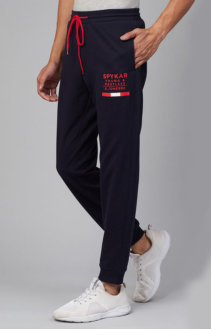 Navy Cotton Blend Solid Trackpants- UnderJeans by Spykar
