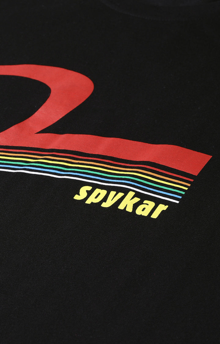Black Cotton Printed Round Neck T-Shirts- UnderJeans by Spykar
