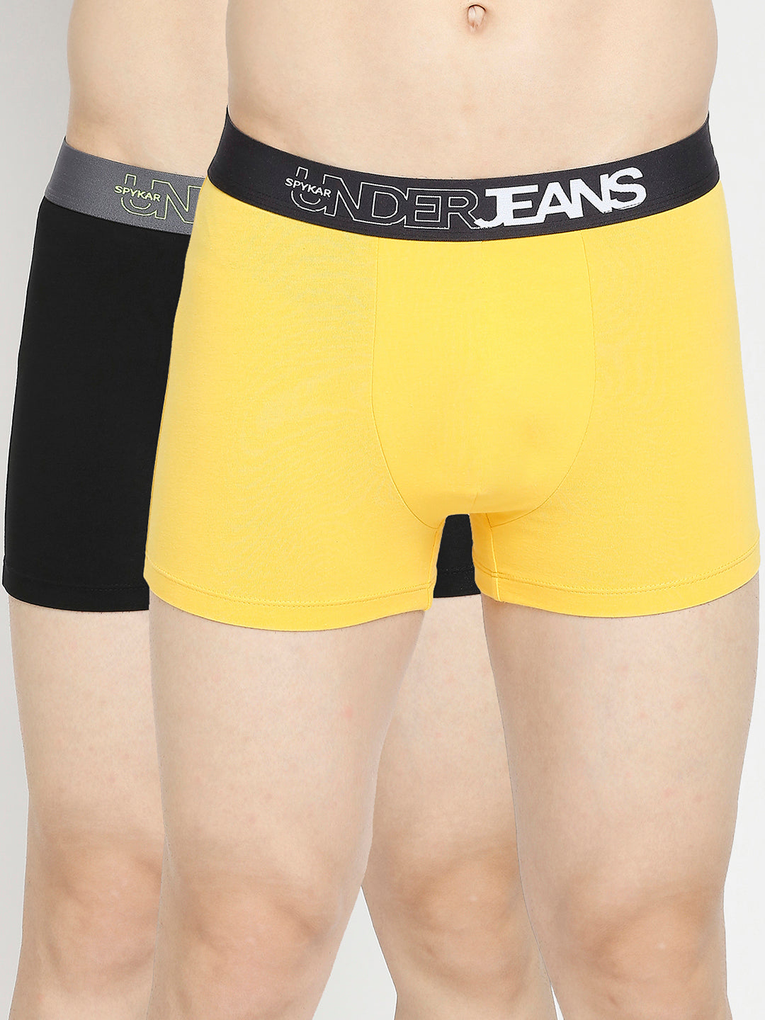 Men Premium Yellow & Black Cotton Blend Trunk - Pack Of 2- UnderJeans by Spykar