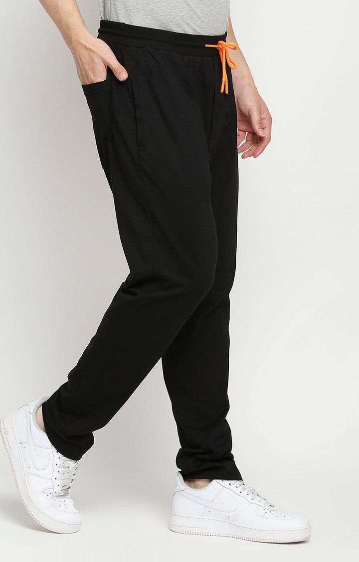 Men Premium Cotton Blend Knitted Black Trackpant- UnderJeans by Spykar