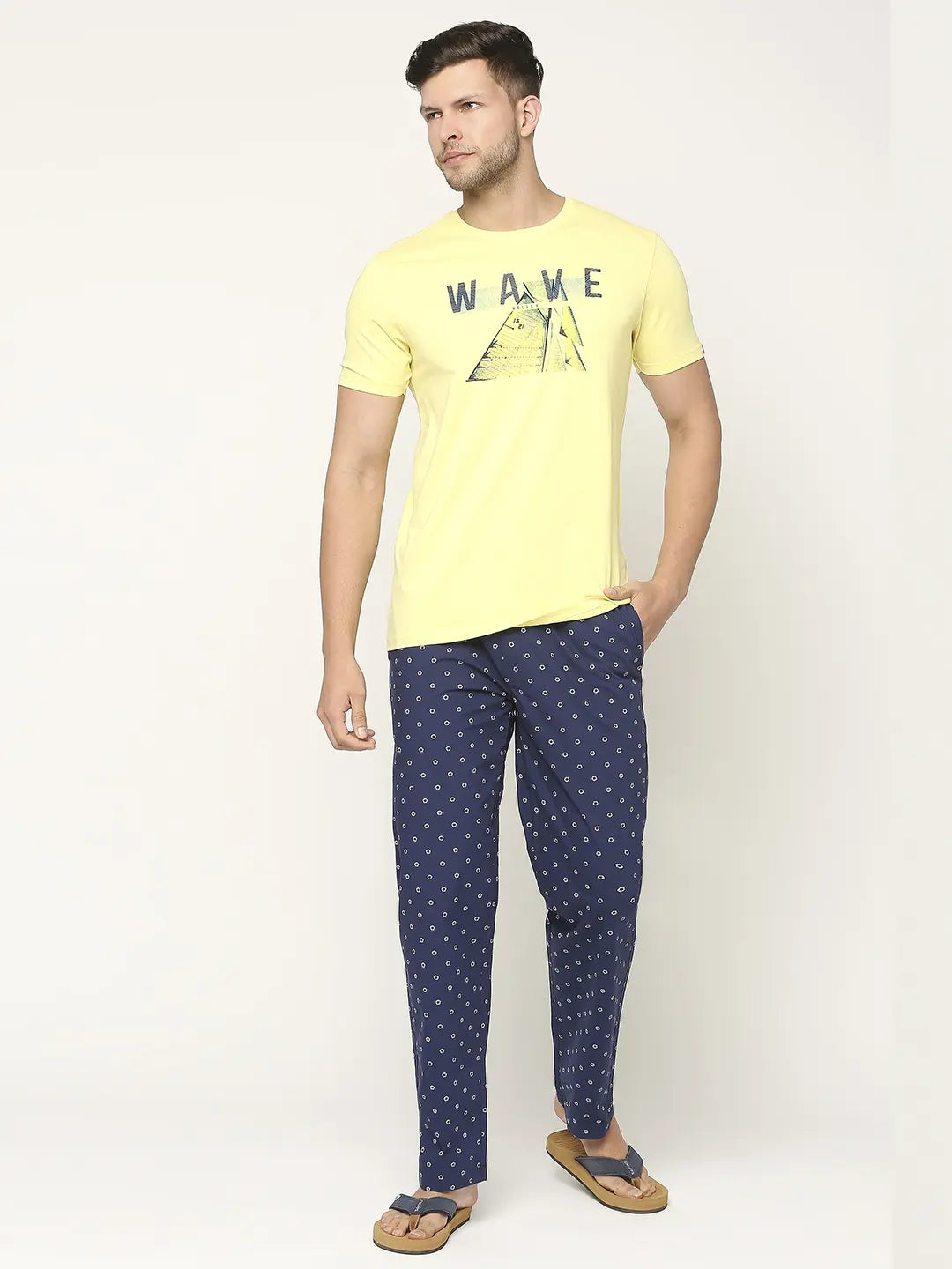 Men Premium Cotton Printed Navy Pyjama- UnderJeans by Spykar