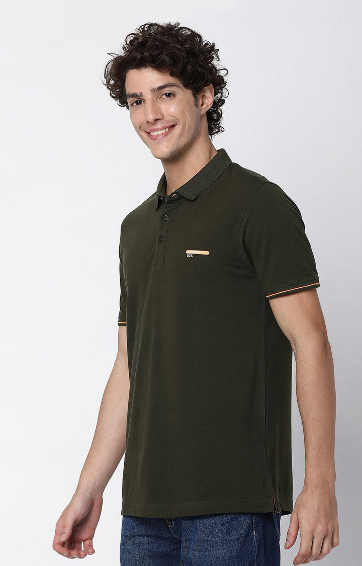 Men Premium Riffle Green Cotton Regular Fit Polo T-shirt UnderJeans by Spykar