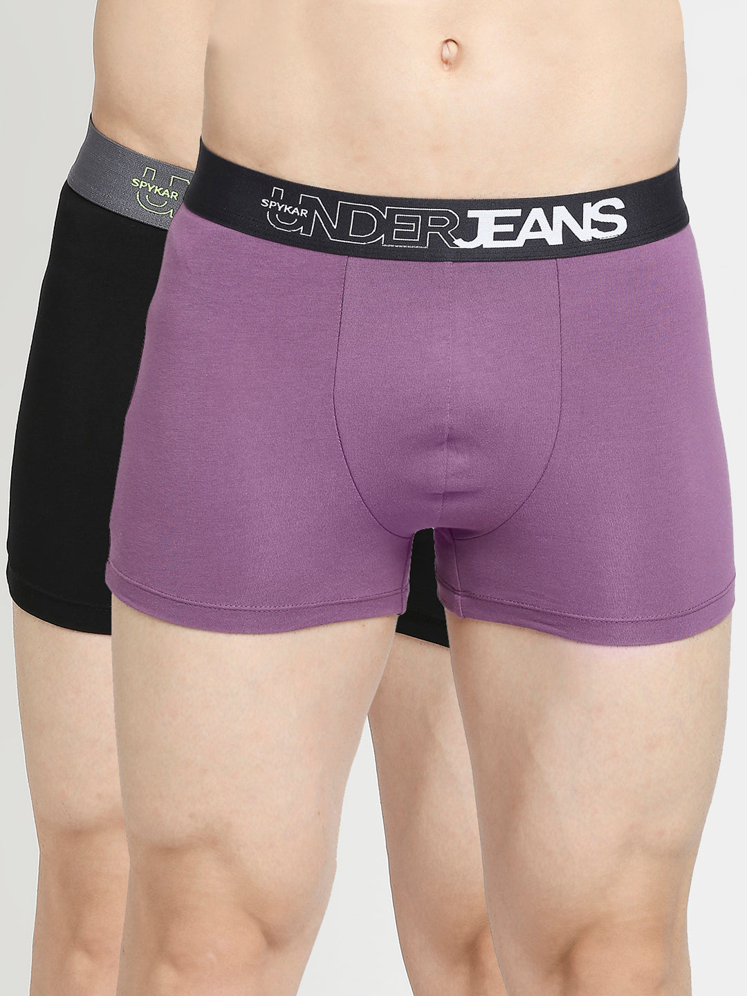 Men Premium Dull Purple & Black Cotton Blend Trunk - Pack Of 2- UnderJeans by Spykar