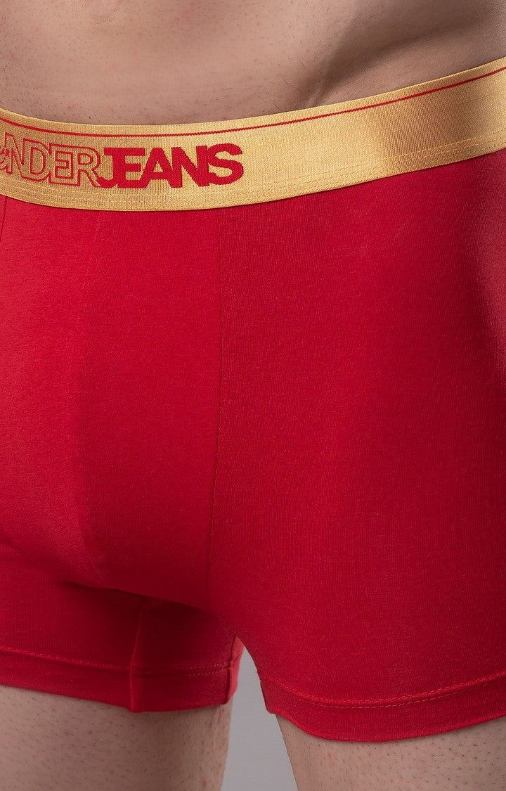 Men Premium Red Cotton Blend Trunk- UnderJeans by Spykar