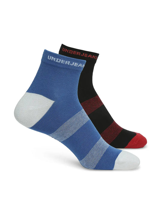 Men Premium Black & Royal Blue Ankle Length Socks - Pack Of 2- Underjeans by Spykar