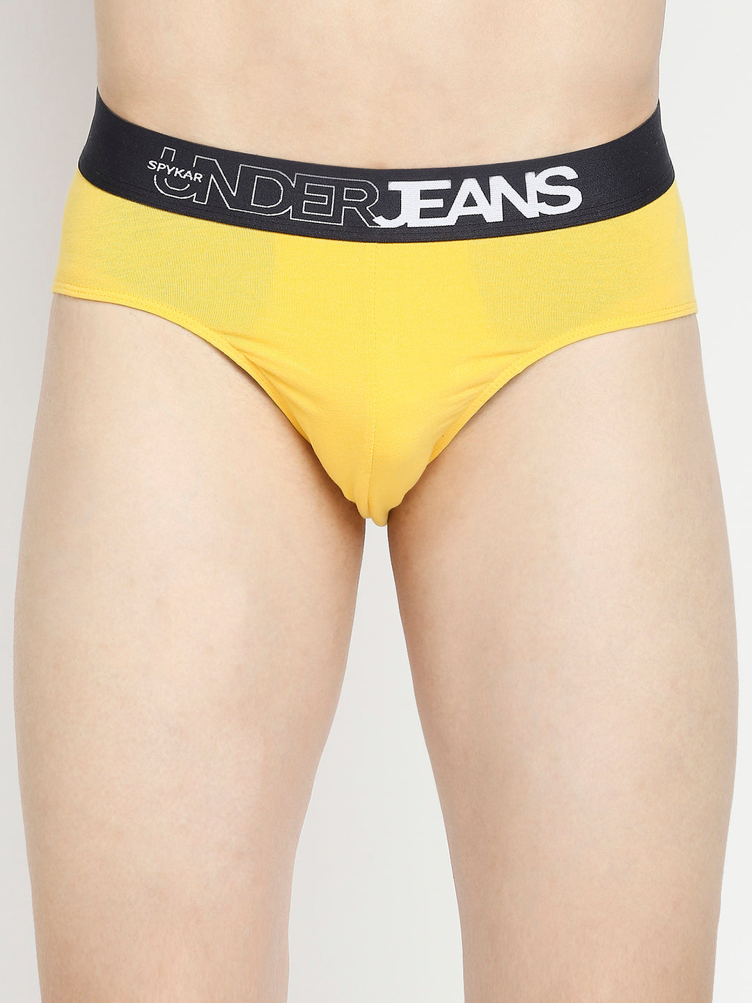 Men Premium Yellow & Black Cotton Blend Brief - Pack Of 2- UnderJeans by Spykar