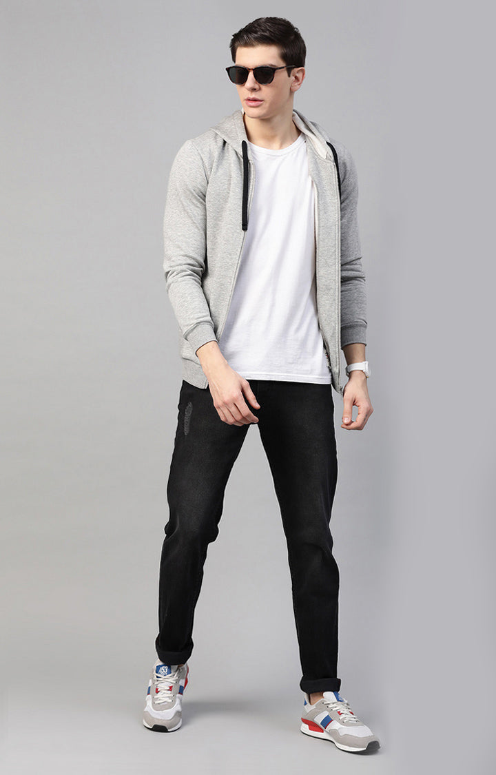 Grey Melange Cotton Solid Hooded Sweatshirts- UnderJeans by Spykar