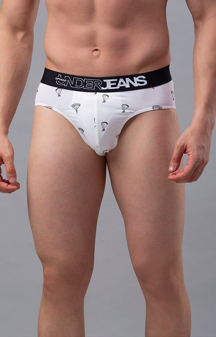 White Cotton Brief for Men Premium - (Pack of 2)- UnderJeans by Spykar