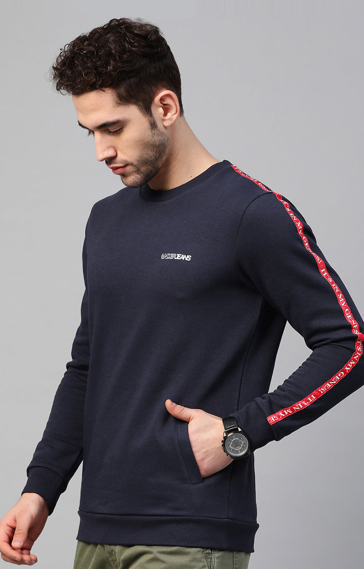 Navy Cotton Solid Round Neck Sweatshirts- UnderJeans by Spykar