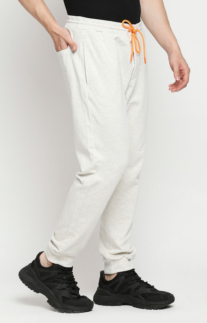 Men Premium Cotton Blend Knitted Ecru Trackpant- UnderJeans by Spykar
