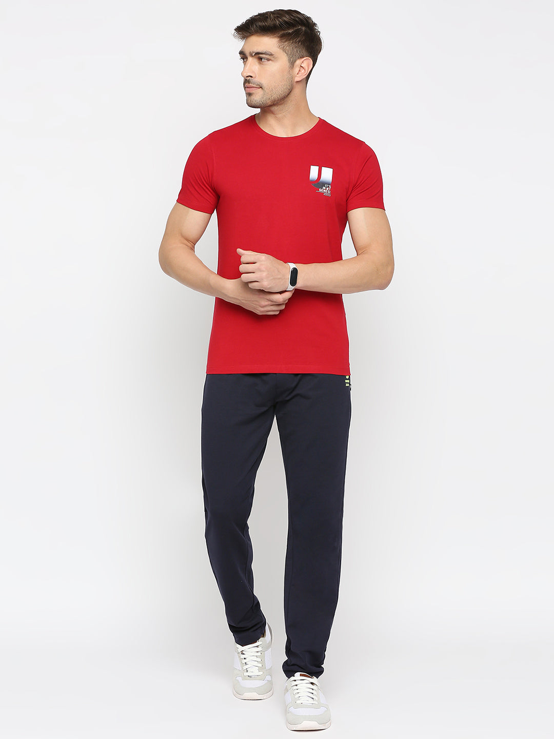 Men Premium Deep Red Cotton Round Neck Plain Tshirt- UnderJeans by Spykar