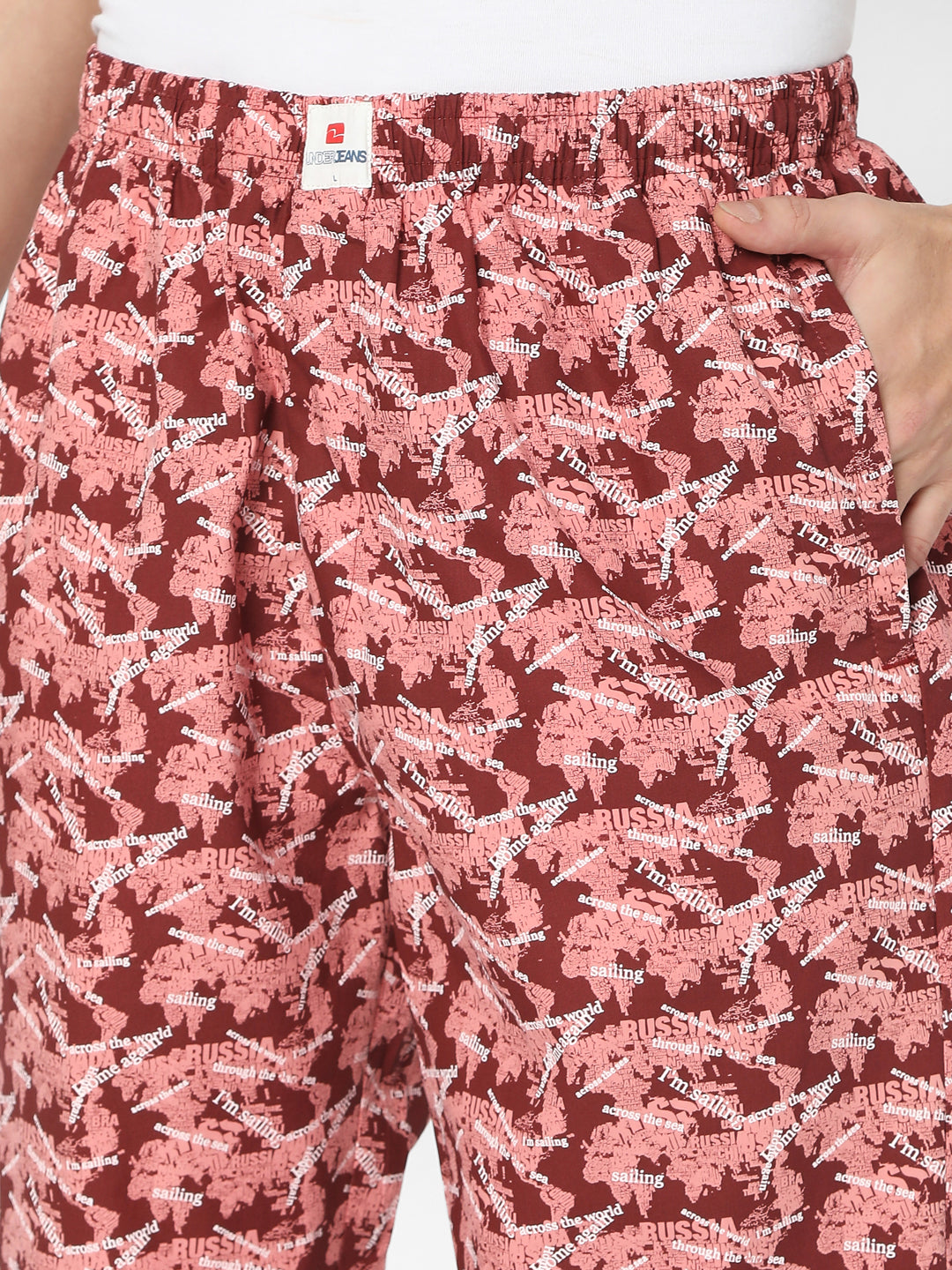 Men Premium Red Cotton Blend Regular Fit Pyjama - UnderJeans by Spykar