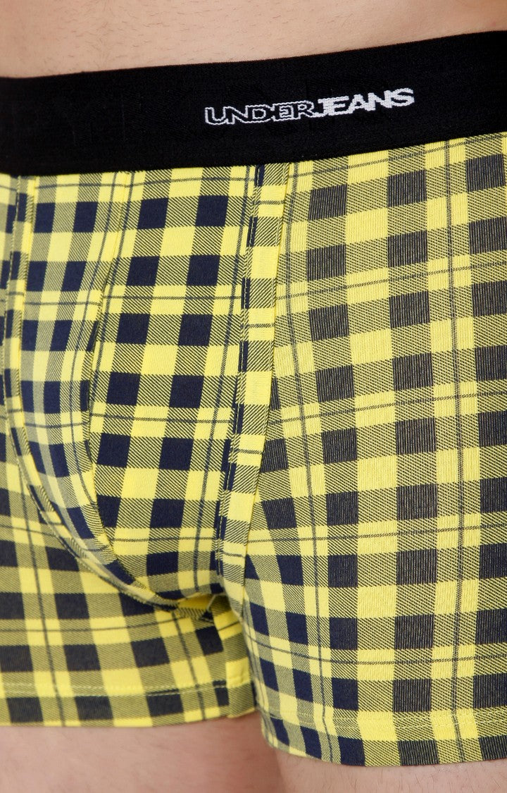 Men Premium Yellow Check Cotton Blend Trunk- UnderJeans by Spykar